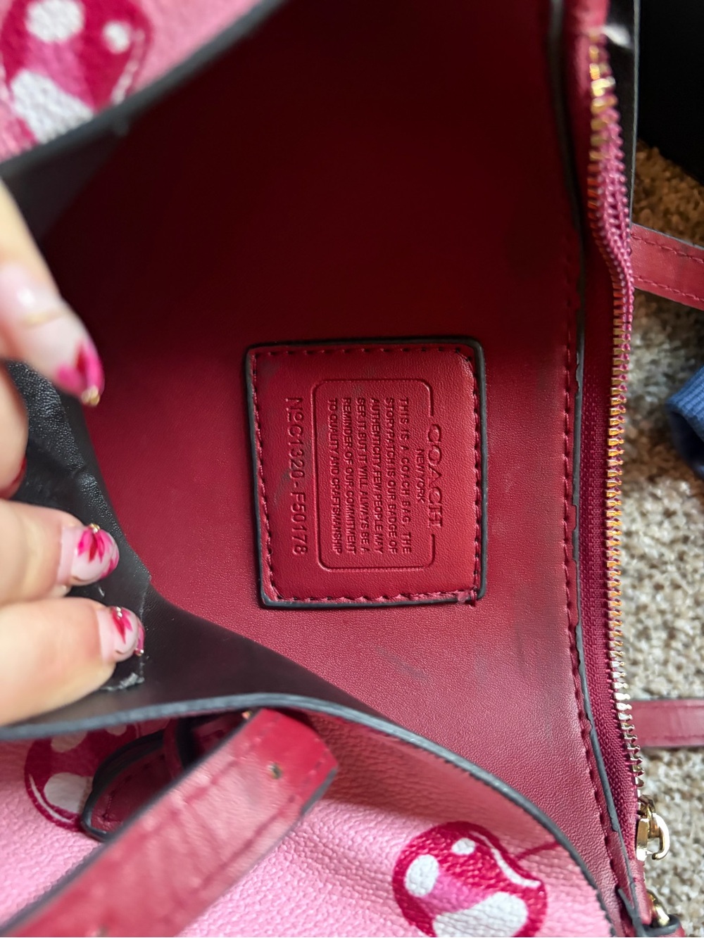 Coach Pink Cherry Print Tote with Red Trim - Picture 2 of 6